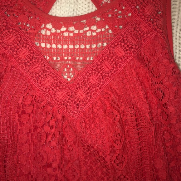 Orange Red Lace Straight Cut Dress - Picture 3 of 6